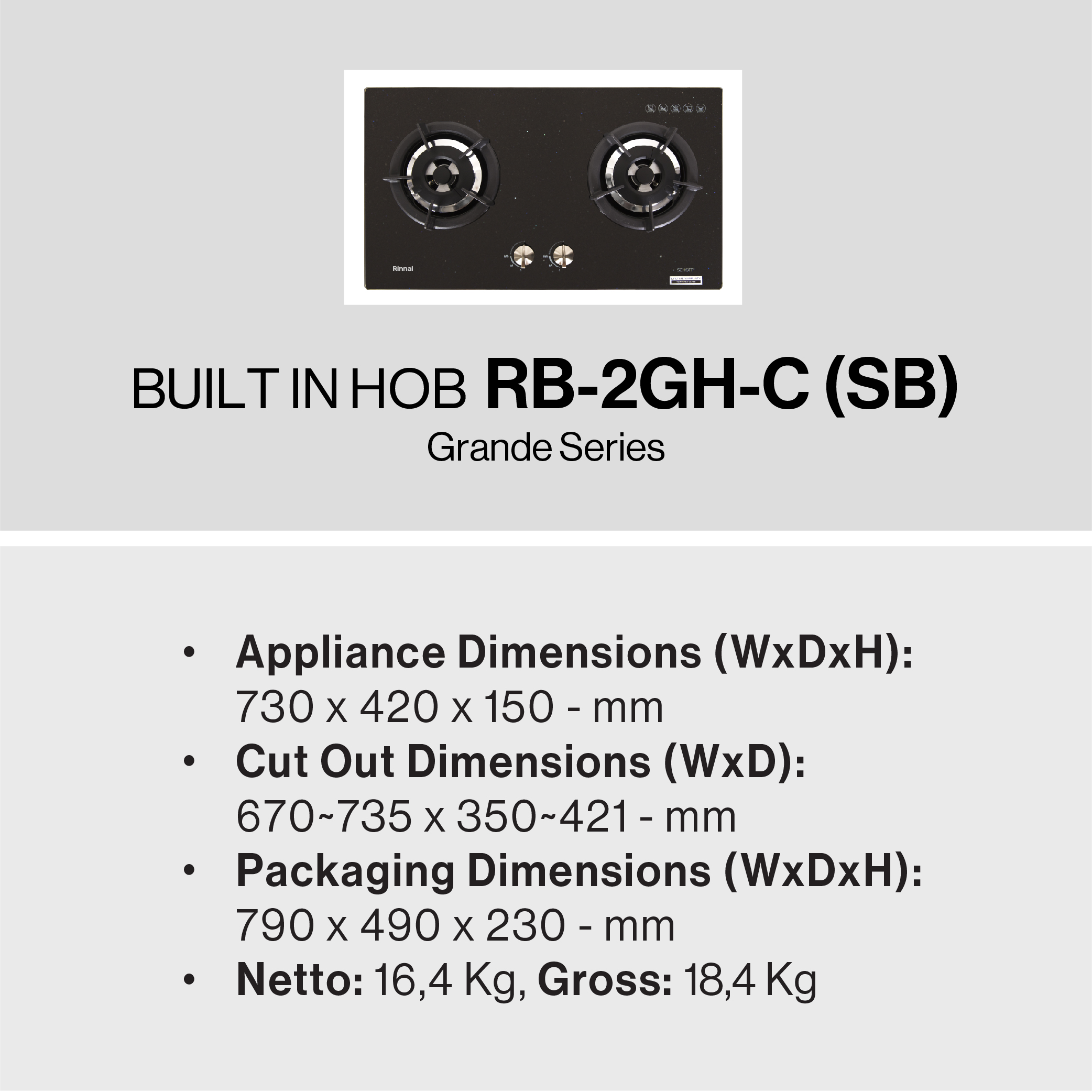 Rinnai Kompor Tanam 2 Tungku Grande - RB2GH SB